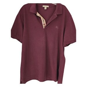 Burberry London Men's Burgundy Nova Check Polo Shirt Size L Cotton Short Sleeve